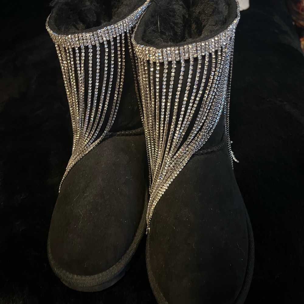 AKIRA Black Boots with Silver Rhinestone Detail never worn no box